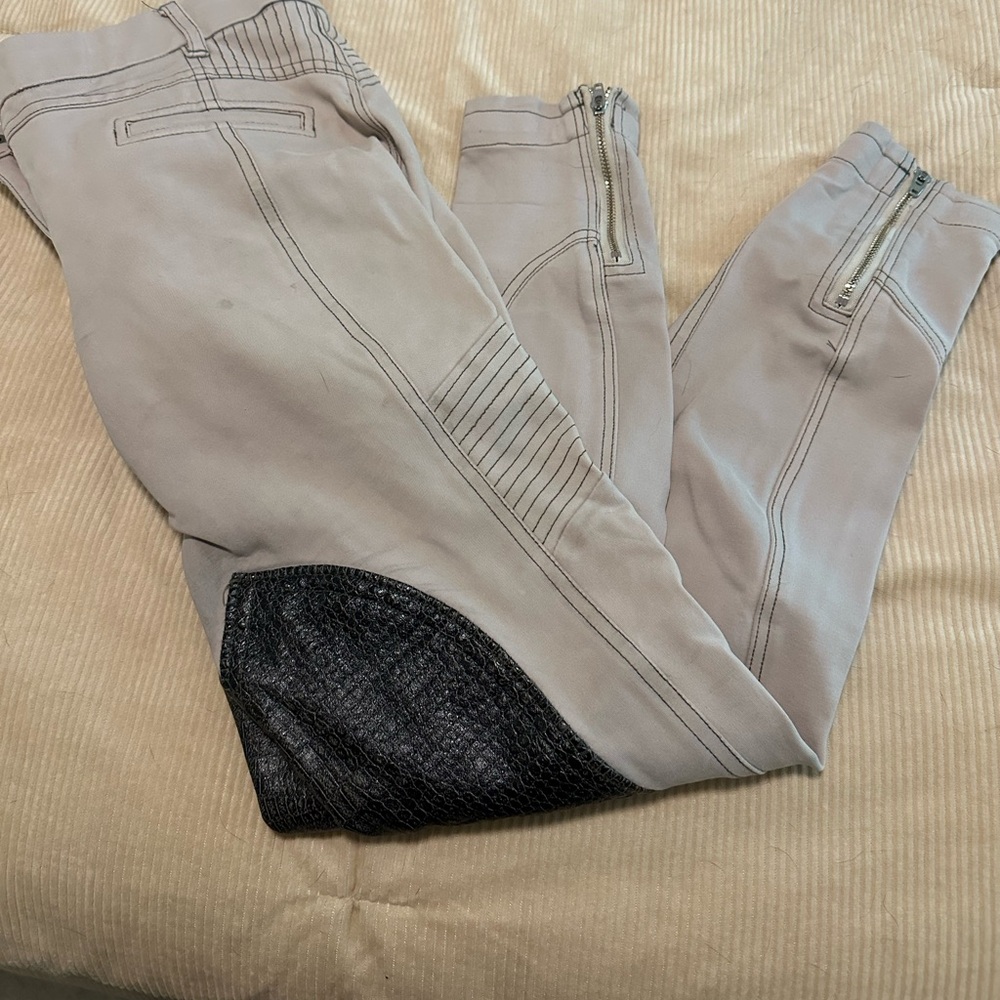 Tan GhoDho breeches with snakeskin knee patches